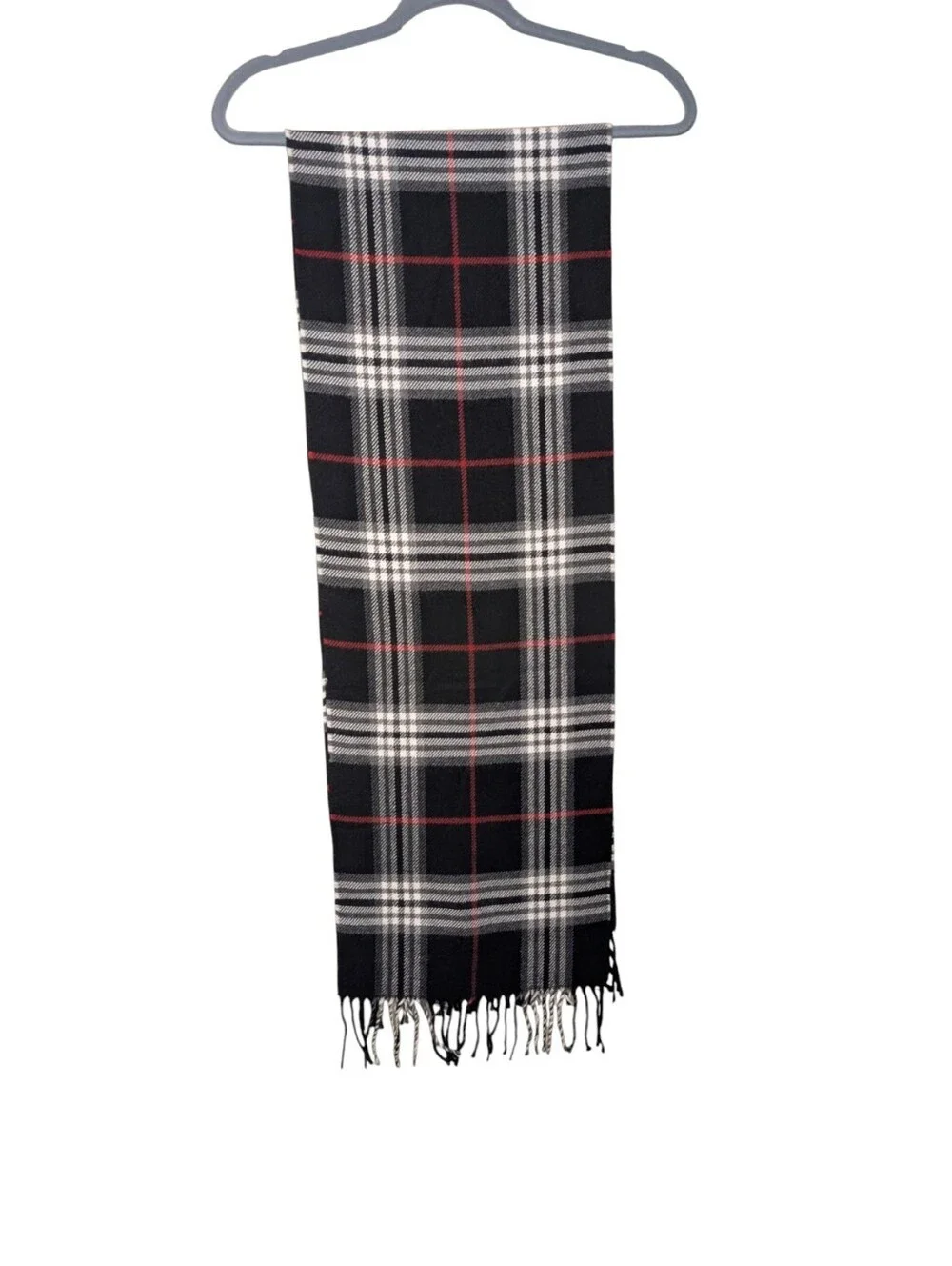 NWT John Ashford Plaid Scarf Black White plaid Fringe Winter Tartan Heritage